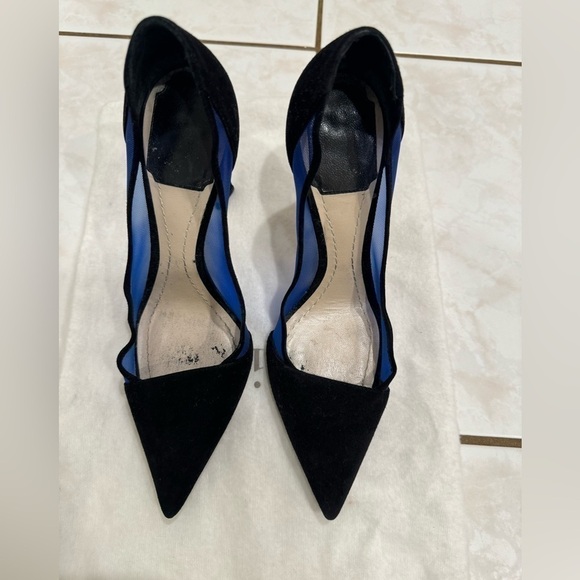 CHRISTIAN DIOR Black Suede And Blue Mesh Pointed Toe Pumps & Dust Bag Size 34.5 - Picture 6 of 11